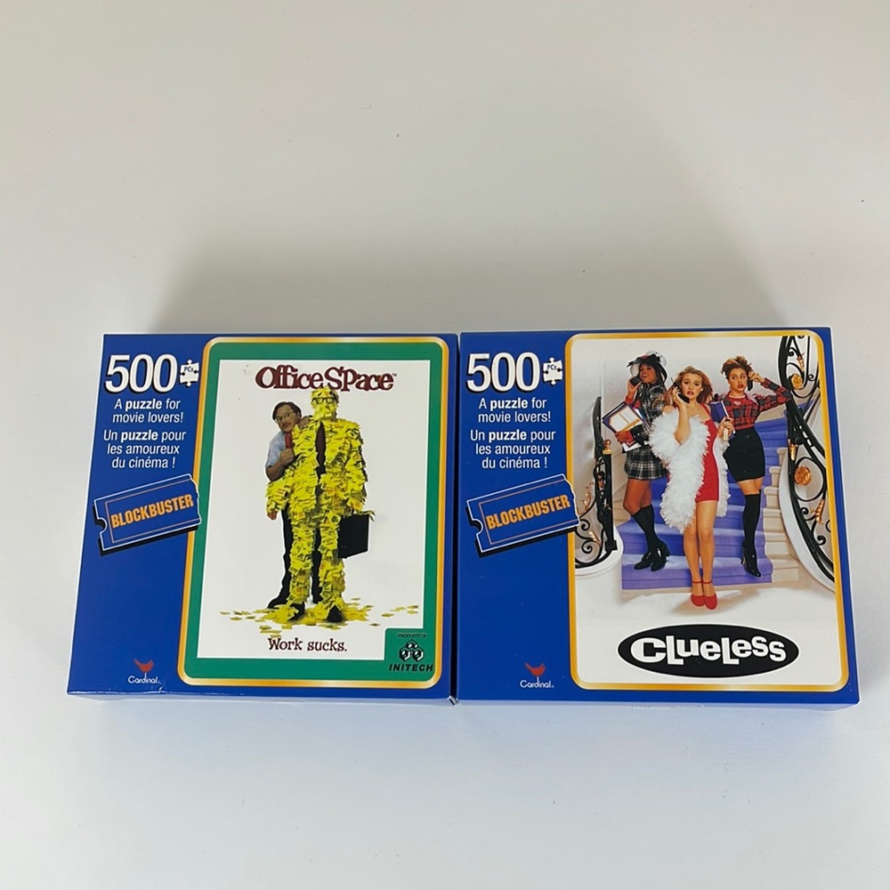 2 NIB Blockbuster Movie Cover Puzzles 500 Pieces…Clueless & Office Space